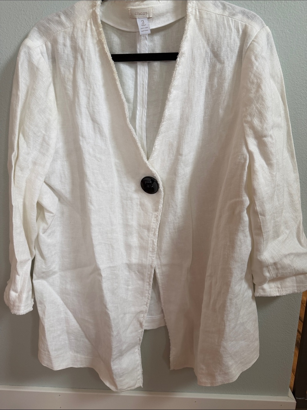 Chico's Cream Linen Single-Button Open Jacket